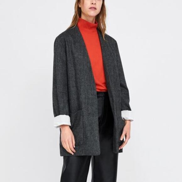 Zara Oversized Open Front Herringbone Blazer Size Small - Picture 1 of 5